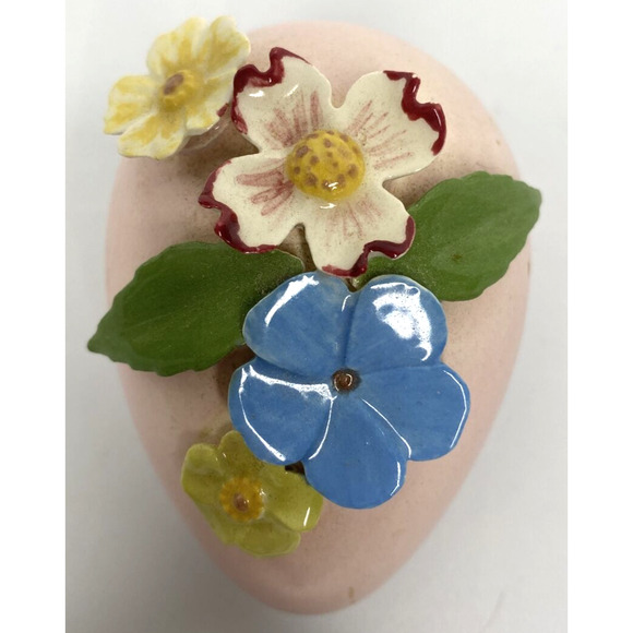 Vintage Unique Ceramic Pink Egg with 3D Flower Applique SKU PB188-2 - Picture 3 of 4